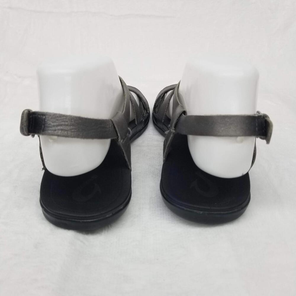 Olaki Upena Sandals Womens 7 Metallic Pewter Silver Strappy Sandal Beach - Picture 6 of 10